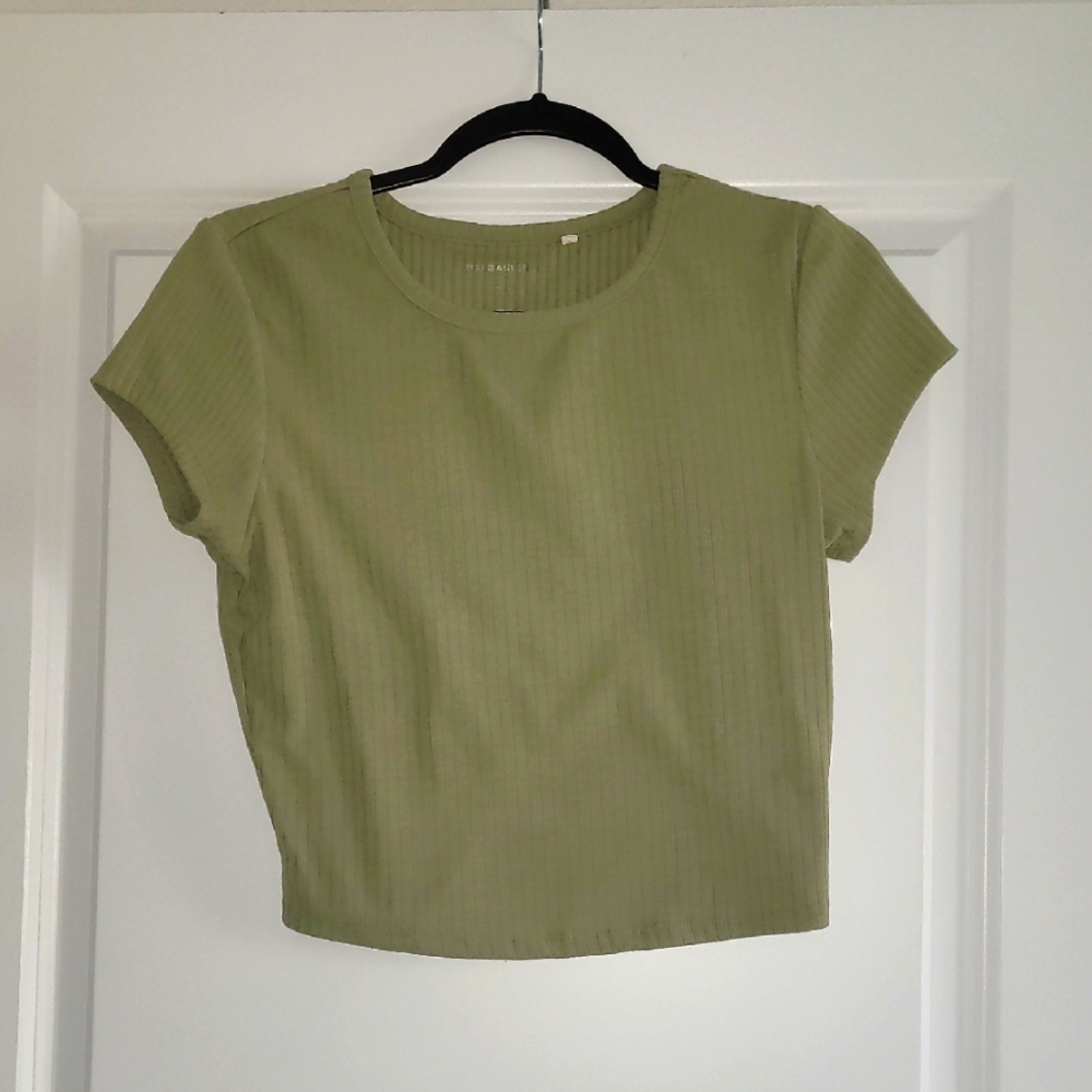 Olive Green Ribbed Crop Top